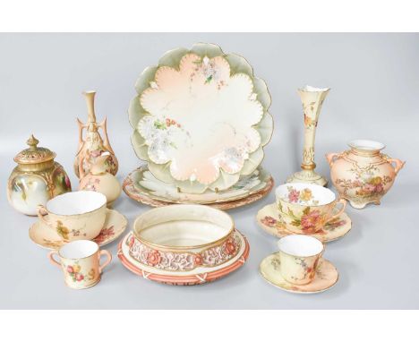 A Collection of Royal Worcester Blush Ivory, including vases, tea cups and saucers, pot pourri