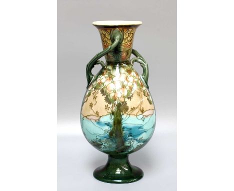 A Minton Art Nouveau Twin Handled Vase, 27cm high All over crazing to glaze, general minor wear marks and scratches, etc27cm 