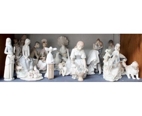 Ten Lladro Figures, and a small group of other figures (one shelf) Generally ok, one figure with horn missing, general very m