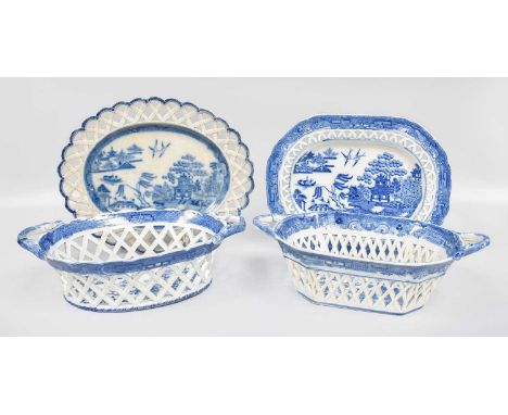 Two Spode Pearlware Chestnut Baskets on Stands