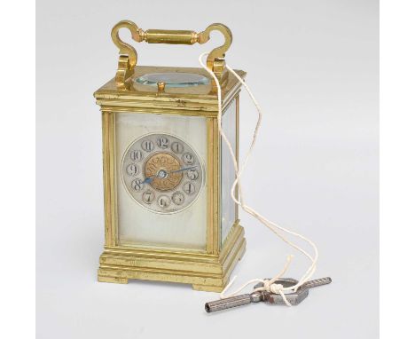A Brass Striking and Repeating Carriage Clock, circa 1890, twin barrel movement with a platform leaver escapement, striking o