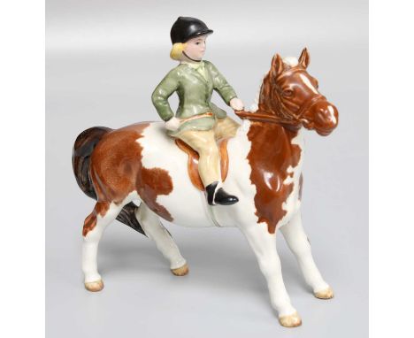 Beswick Girl on Pony, model No. 1499, skewbald gloss