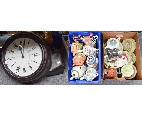 A Quantity of Novelty Teapots, Scots of Stow Dinnerwares, Gladstone bag, etc, together with a modern Faversham quartz wall cl