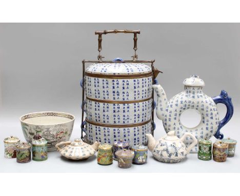 A Chinese Porcelain Food Carrier, coffee pot, and other small Chinese items