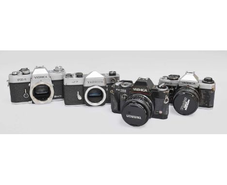 Yashica Cameras - FX-D with Tokina f2.8 28mm lens; FX-103 with Tamron f2.5 28mm lens; J7 and FX1 both without lenses (4)