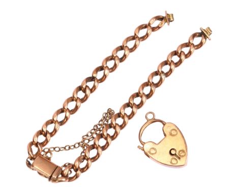 A 9ct gold heart padlock clasp, and unmarked curb link chain (A/F), 5.8g total (2)Lot sold as seen unless specific item(s) re