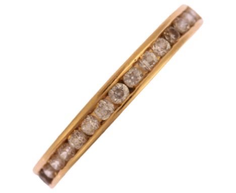 A 14ct gold cubic zirconia half eternity ring, channel set with modern round brilliant-cut cubic zirconia, setting height 2.8