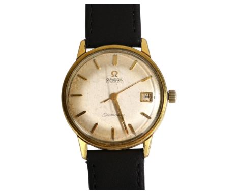 OMEGA - a gold plated stainless steel Seamaster automatic wristwatch, silvered dial with applied gilt arrowhead hour markers,