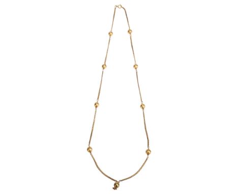 A 9ct gold fancy link chain necklace, with ball spacers, length 66cm, 24gNo damage or repair, clasp working, hallmarks clear,