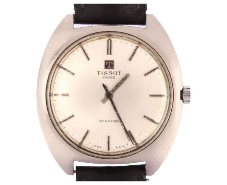 TISSOT - a stainless steel Seastar mechanical wristwatch, silvered dial with baton hour markers, 17 jewel movement with calib
