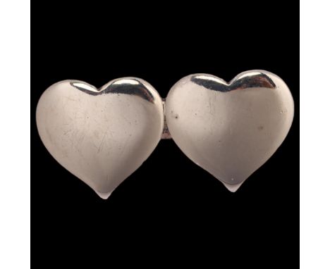 HANS HANSEN - a Danish sterling silver double-heart design brooch, length 24mm, 3.3gVery light surface scratching through nor