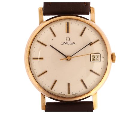 OMEGA - a 9ct gold mechanical wristwatch, ref. 132.5017, circa 1974, silvered dial with applied gilt baton hour markers, swee