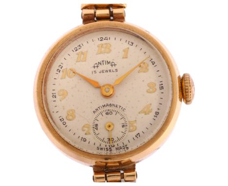 ANTIMA - a lady's 9ct gold mechanical bracelet watch, silvered dial with applied gilt Arabic numerals and subsidiary seconds 