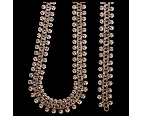 HERMANN SIERSBOL - a sterling silver bead and chain necklace, length 41cm, and matching bracelet, length 19cm, 38g totalGood 