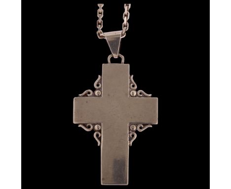 J BERNTH JENSEN - a Copenhagen silver cross pendant on sterling silver chain, cross height excluding bale 45mm, 26gCross has 