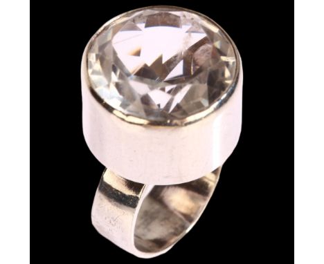 N E FROM - a Danish sterling silver large crystal set ring, setting 17mm across, size K, 10.5gGood condition 