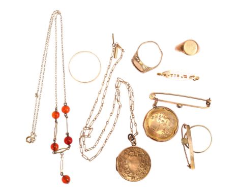 Various gold jewellery, comprising 15ct diamond bar brooch, 2.2g, and various 9ct, 23.1g grossLot sold as seen unless specifi