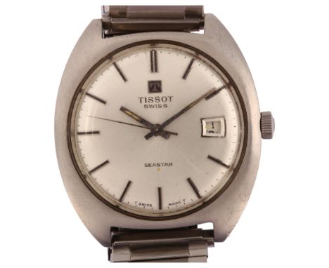 TISSOT - a stainless steel Seastar Date mechanical wristwatch, silvered dial with baton hour markers, sweep centre seconds ha
