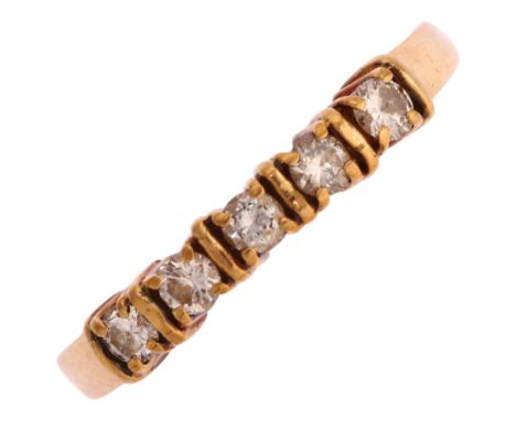 A modern 9ct gold five stone diamond half hoop ring, total diamond content approx 0.33ct, setting height 3.3mm, size Q, 2.5gN