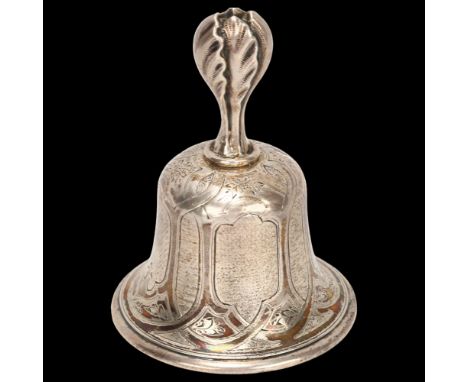 A 19th century Russian silver hand bell, Moscow/St Petersburg 1859, with engraved geometric panels, height 8.5cmGood conditio