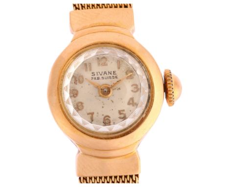 SIVANE - a lady's mid century French gold mechanical bracelet watch, silvered dial with applied gilt Arabic numerals and gold