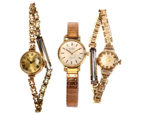 3 lady's wristwatches, comprising 2 x 9ct gold Avia, and 1 gold plated Rotary (3)Lot sold as seen unless specific item(s) req