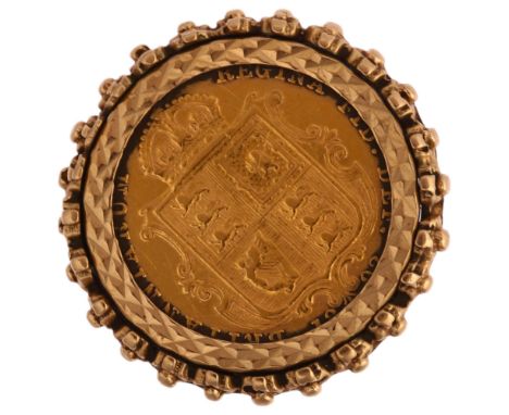 A Queen Victorian 1892 gold half sovereign coin, in 9ct gold ring mount, Jubilee head, setting diameter 24mm, size approx M, 