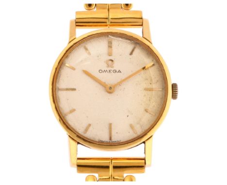 OMEGA - a lady's 18ct gold mechanical bracelet watch, ref. 511137, circa 1964, textured silvered dial with applied gilt baton