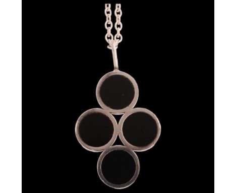 ARNE JOHANSEN - a Danish sterling silver and onyx abstract design pendant on sterling silver chain, pendant length excluding 