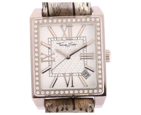 THOMAS SABO - a lady's stainless steel rectangle Date quartz wristwatch, ref. WA0079-232-202, white fleur-de-lis dial with ap