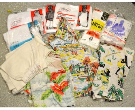 Vintage costume - 1950`s Japanese and Trutex Hawaiian shirt; another; St. Michaels 1960`s men's white underwear,unused ;etc 