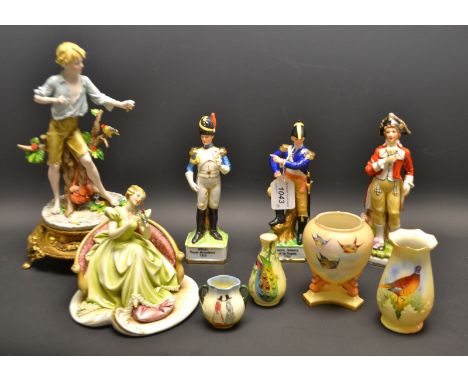 A Locke and Co. Worcester miniature vase, decorated with a peacock; another, with a pheasant, similar; a Royal Doulton series