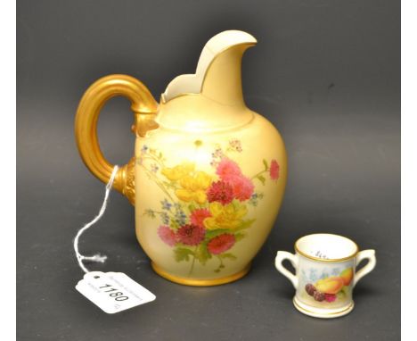 A Royal Worcester blush ivory jug 1084; a miniature loving mug (2)