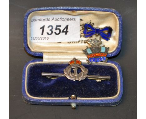 A Sterling silver and enamel Naval brooch; a silver and enamel WREN's brooch (2)