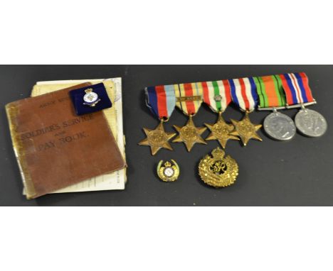 Medals - World War II, J P Sadler, a set of six, War Medal 1939 - 45, Defence Medal, France and Germany Star, Italy Star, Afr