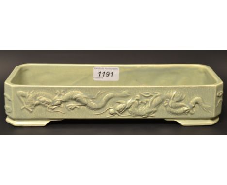 A Bretby Chinese Celadon dragon crocus trough