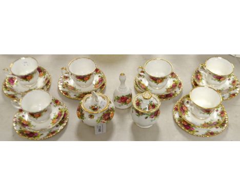 A Royal Albert Old Country Roses tea set for six, comprising side plates, cups and saucers, preserve pot, sucrier and a decor