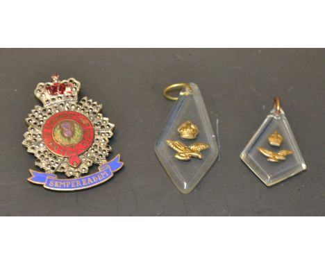 A Duke of Edinburgh's Own Rifles enamel badge; two RAF pendants