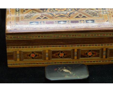 Good quality inlaid box together with a papier mache snuff box