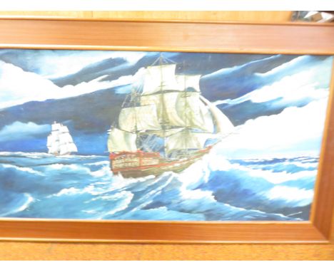 A large signed Painting on board Seascape signed R V Holland  53cm by 103cm