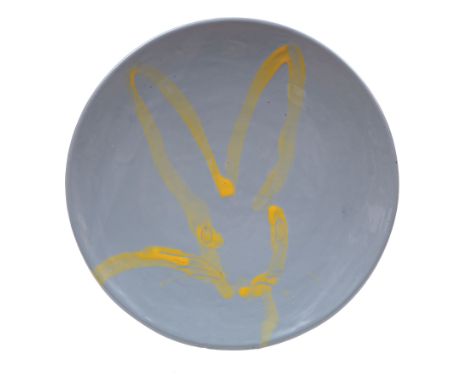 Hunt Slonem (American/Louisiana, b. 1951) , "Untitled (Bunny Charger)", 2015, hand-painted glazed ceramic, unsigned, dia. 13 