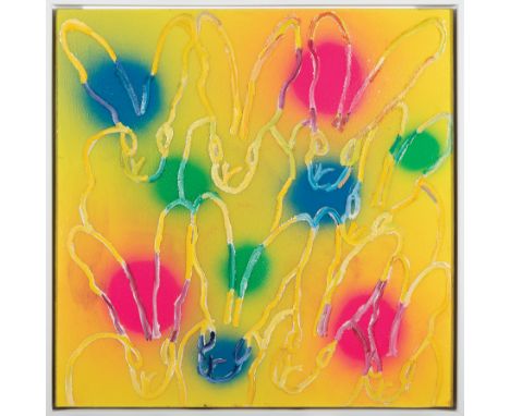 Hunt Slonem (American/Louisiana, b. 1951) , "Untitled (Neon Bunnies)", 2018, oil and acrylic with diamond dust on canvas, uns