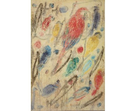 Hunt Slonem (American/Louisiana, b. 1951) , "Macaw", 1997, oil on canvas, signed, titled and dated en verso, signed, dated, "