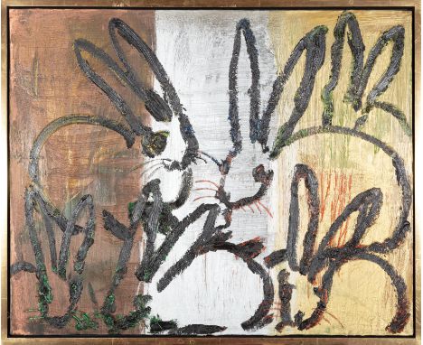 Hunt Slonem (American/Louisiana, b. 1951) , "Untitled (Metallic Bunnies)", 2014, oil on canvas, signed, dated and inscribed e