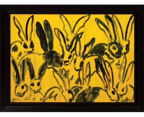 Hunt Slonem (American/Louisiana, b. 1951) , "Rabbits (General Activities)", 2004/2013, oil on five-part canvas, signed, dated