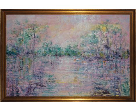 Hunt Slonem (American/Louisiana, b. 1951) , "Bayou Teche Louisiana", 2016, oil on canvas, signed, titled, dated and inscribed