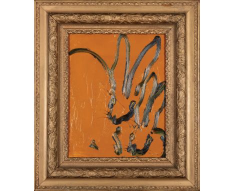 Hunt Slonem (American/Louisiana, b. 1951) , "Huddled", 2014, oil on wood, signed, titled, dated and inscribed en verso, 20 in
