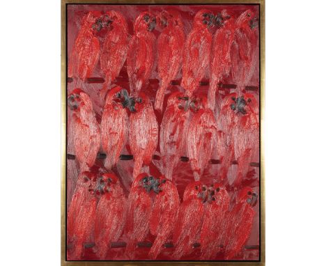 Hunt Slonem (American/Louisiana, b. 1951) , "Lories (Lories 1)", 2012, oil on canvas, signed, titled, dated and inscribed en 