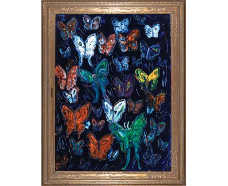 Hunt Slonem (American/Louisiana, b. 1951) , "Untitled (Butterflies)", 2013, oil on wood, signed, dated and inscribed en verso