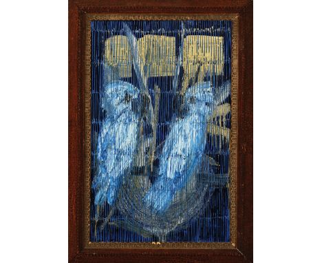 Hunt Slonem (American/Louisiana, b. 1951) , "Monsoon", 2018, oil on wood, signed, titled, dated and inscribed en verso, 26 in